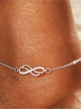 Sterling Silver Infinity Anklet with CZ Accents - Silver